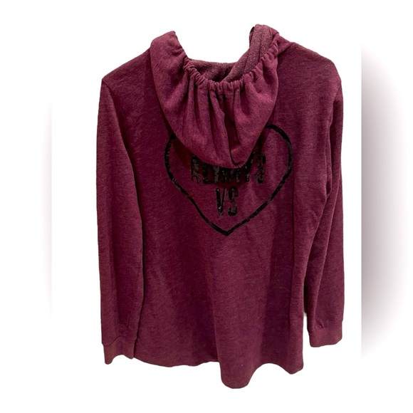 Victoria's Secret Medium Burgundy Sequins Heart Always VS Hoodie Sweatshirt - Picture 1 of 3